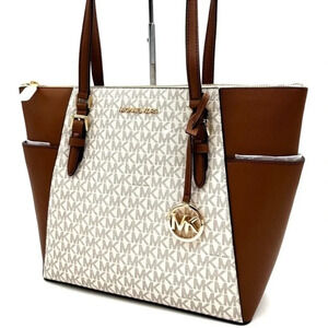 Michael Kors Large Charlotte Tote Bag Luggage Leather Vanilla (NWT)